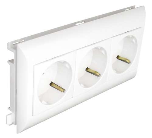 Block of Three Earth Sockets (Schuko Type) L75 - 6 Modules